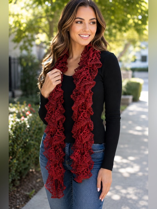 Accessories - Red Ruffled Lace Scarf Wrap | Feminine Fashion Accent Scarf
